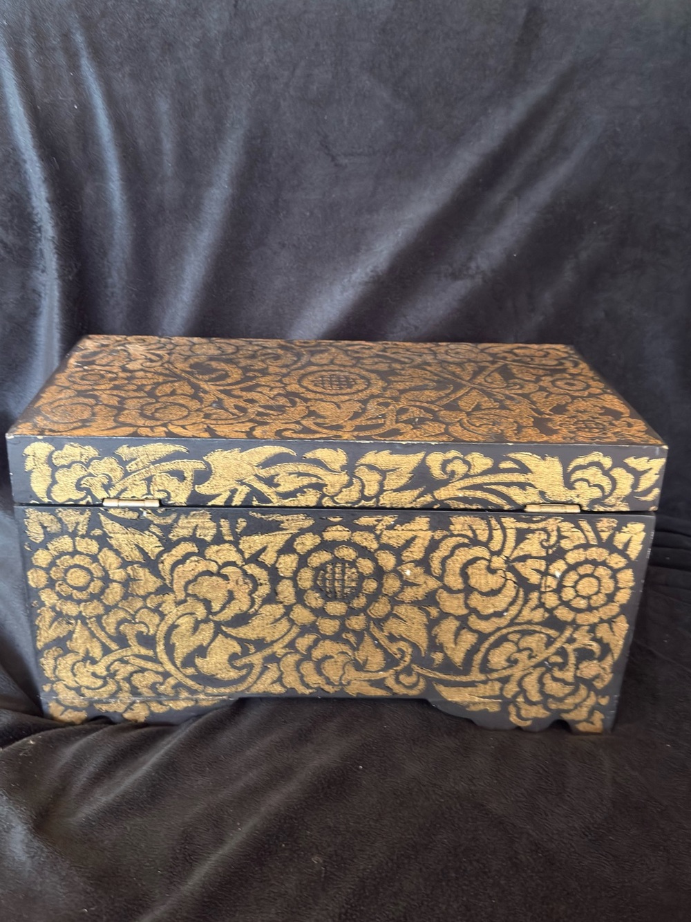 Gold Black Floral Jewelry Box - Elegant Vanity Organizer - Picture 6 of 7